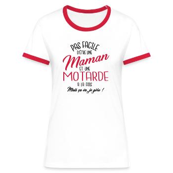 Maman et motarde - T-shirt contrasté Femme - blanc/rouge - Devant - Selfina (174cm)