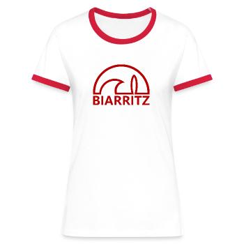 Biarritz soleil planche de surf minimaliste - T-shirt contrasté Femme - blanc/rouge - Devant - Selfina (174cm)