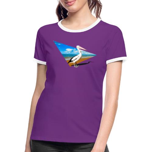 Pelikan am Strand mit dynamischer Form - Frauen Kontrast-T-Shirt