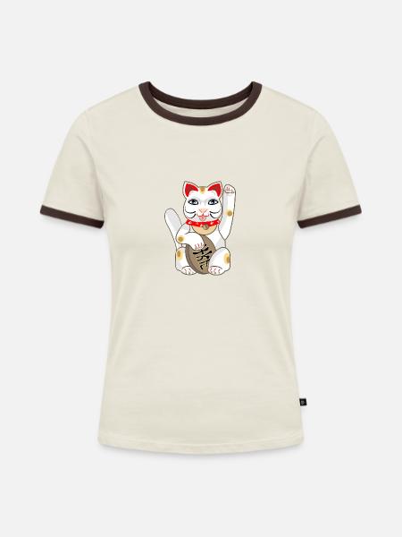 Maneki neko or Japanese lucky cat - Women's Ringer T-Shirt - white/red