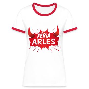 Féria de Arles ! Fêtes de Arles - T-shirt contrasté Femme - blanc/rouge - Devant - Selfina (174cm)