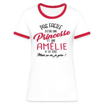 Princesse et Amélie - T-shirt contrasté Femme - blanc/rouge - Devant - Selfina (174cm)