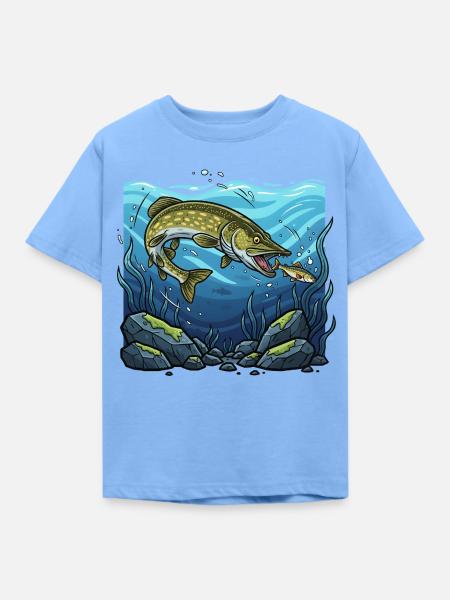 Hecht Angeln Fischen Raubfisch - Kinder T-Shirt - Himmelblau