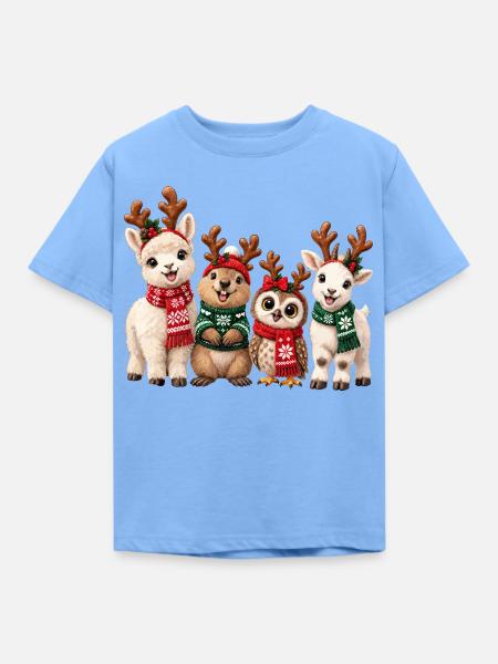 Lustige Weihnachtstiere mit Rentiergeweih - Kinder T-Shirt - Himmelblau