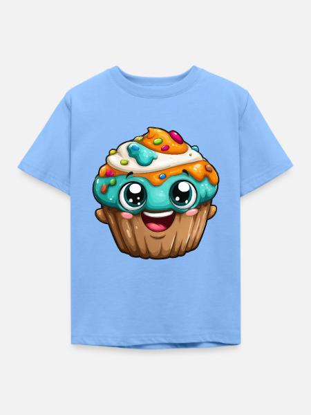 Kawaii Cupcake Cartoon Gesichter - Kinder T-Shirt - Himmelblau