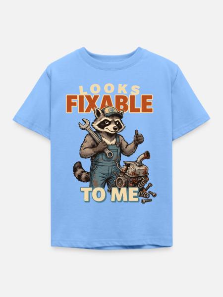 Waschbär Mechaniker: Looks Fixable - Kinder T-Shirt - Himmelblau