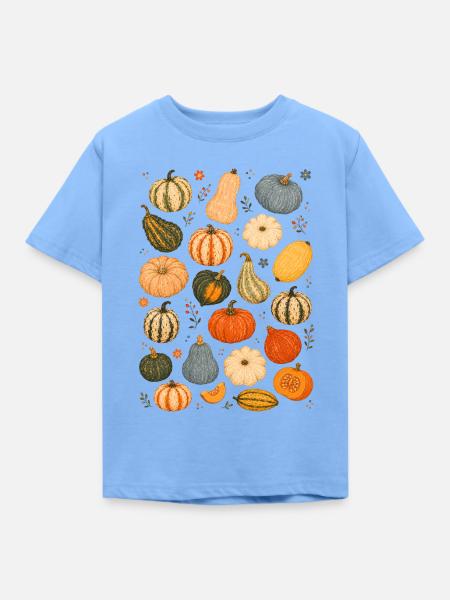 Kürbissorten | Herbst & Ernte - Kinder T-Shirt - Himmelblau
