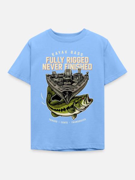 Vollausgestattetes Bassboot – Nie Fertig - Kinder T-Shirt - Himmelblau