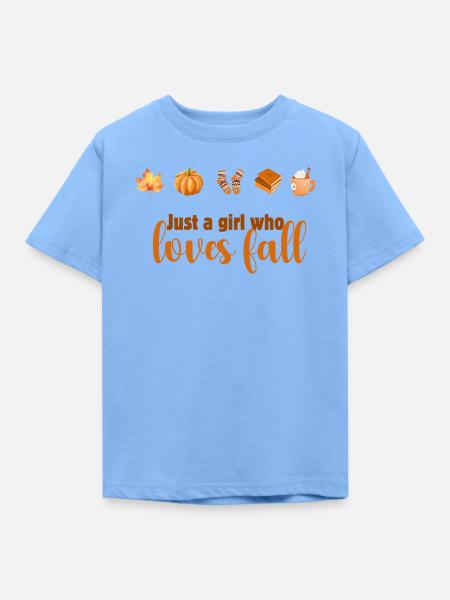Herbstliebendes Mädchen Design, Fall Vibes - Kinder T-Shirt - Himmelblau