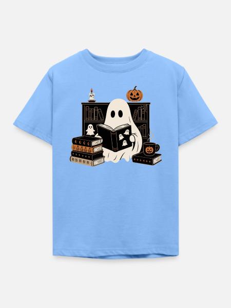 Halloween Geist Bücher Lesen - Kinder T-Shirt - Himmelblau