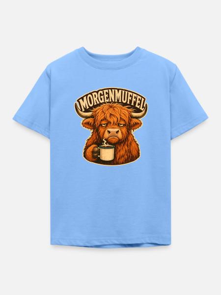 Morgenmuffel Kuh mit Kaffee - Kinder T-Shirt - Himmelblau