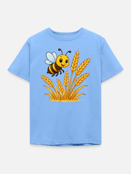 Goldene Ähren Bienen-Motiv - Kinder T-Shirt - Himmelblau