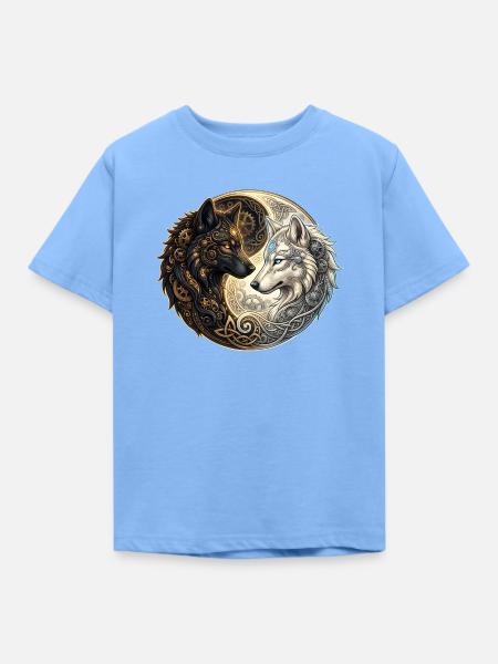 Celtic Wolves Yin Yang – Steampunk Harmony. - Kinder T-Shirt - Himmelblau