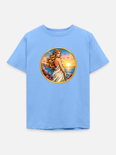 Sonnenuntergangsgöttin mit Rosen - Kinder T-Shirt - Himmelblau