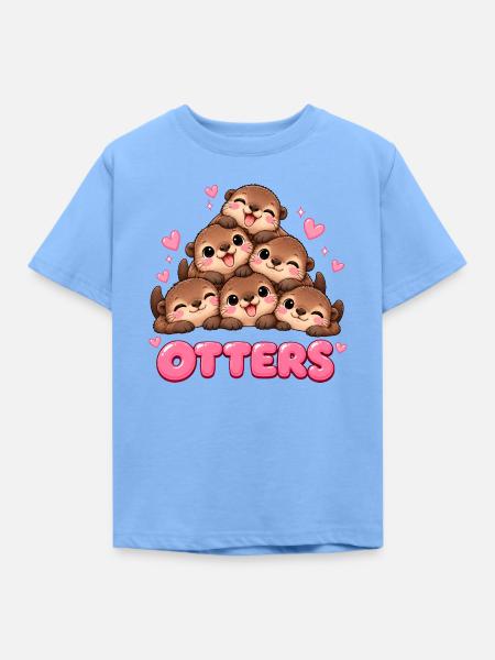 Süße Otter Freunde Cartoon - Kinder T-Shirt - Himmelblau