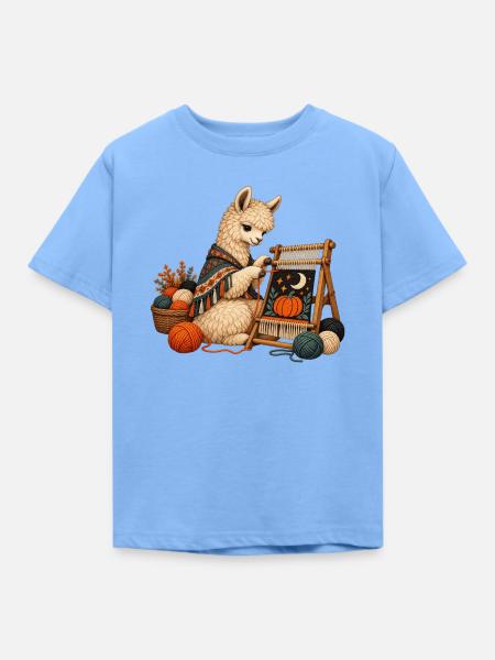 Alpaka webt einen Halloween-Wandteppich - Kinder T-Shirt - Himmelblau