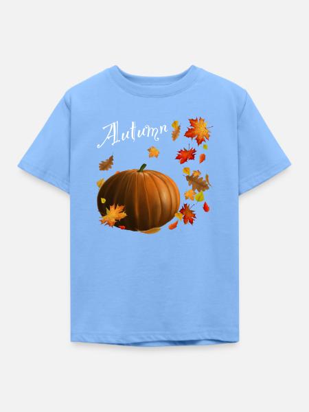 Autumn - Kürbis mit bunten Herbstblättern - Kinder T-Shirt - Himmelblau