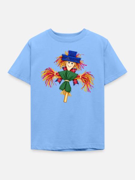 Buntes Stroh-Vogelscheuchen-Patchwork - Kinder T-Shirt - Himmelblau