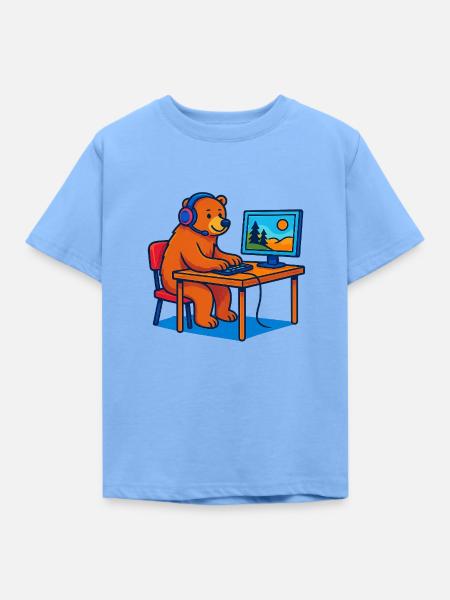 Computer Bär - Kinder T-Shirt - Himmelblau