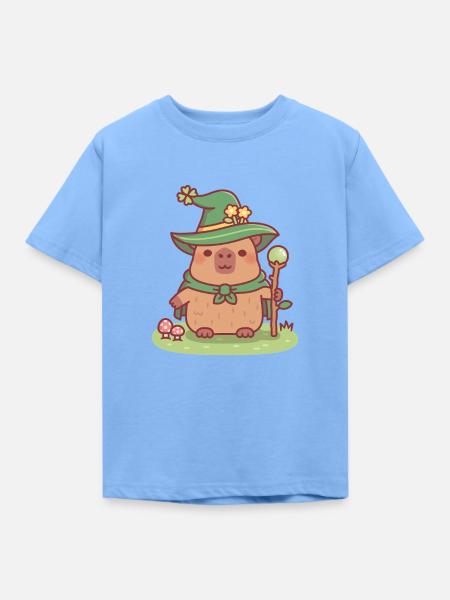 Niedlicher Capybara-Druidenzauberer mit magischem Stab - Kinder T-Shirt - Himmelblau