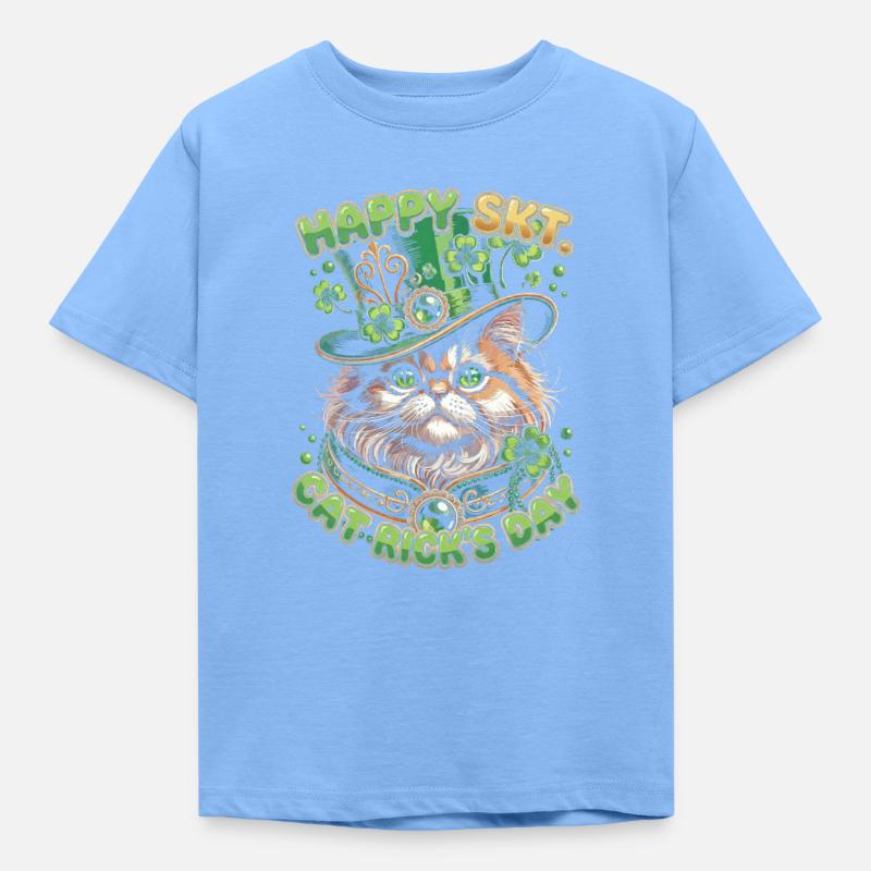 Katteglæde til Sankt Patricks Dag - Børne-T-shirt - himmelblå