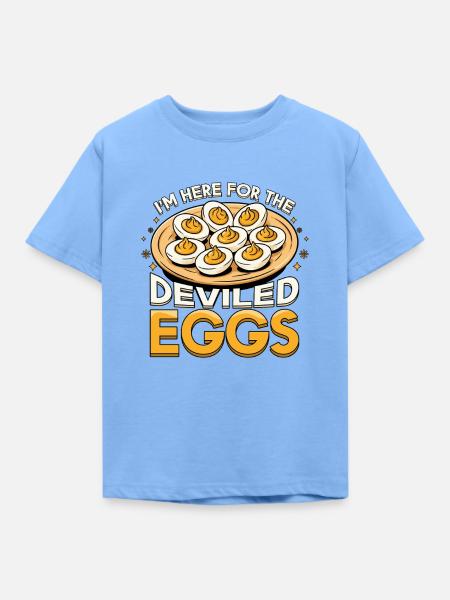 Ich bin hier für das Teufelskeier-Thanksgiving-Dinner - Kinder T-Shirt - Himmelblau