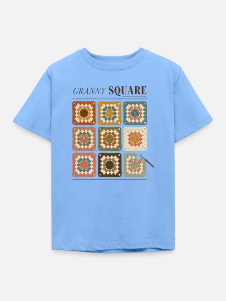 Granny Square Häkelmuster Bunte Wolle - Kinder T-Shirt - Himmelblau