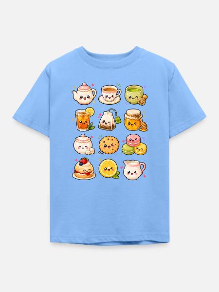Kawaii Teezeit | Tee, Matcha & Gebäck - Kinder T-Shirt - Himmelblau
