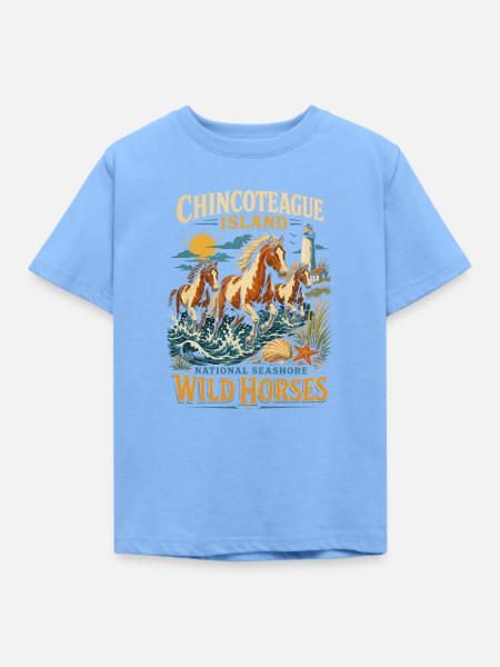 Chincoteague Wildpferde am Leuchtturm - Kinder T-Shirt - Himmelblau