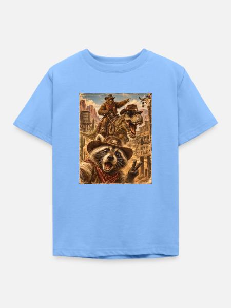 Raccoon Cowboy Dino Western - Kinder T-Shirt - Himmelblau
