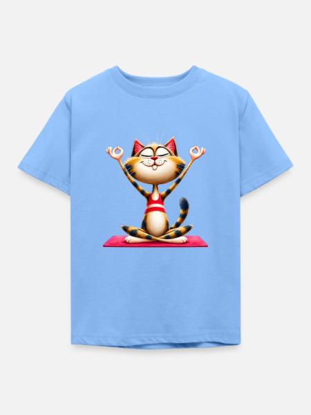 Katze macht Yoga | Meditationskatze - Kinder T-Shirt - Himmelblau