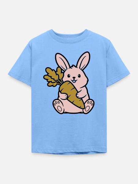 Süßer Hase mit Karotte Möhre Comic - Kinder T-Shirt - Himmelblau