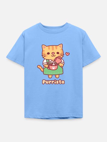 Süße Ginger Katze Barista Purrista - Kinder T-Shirt - Himmelblau