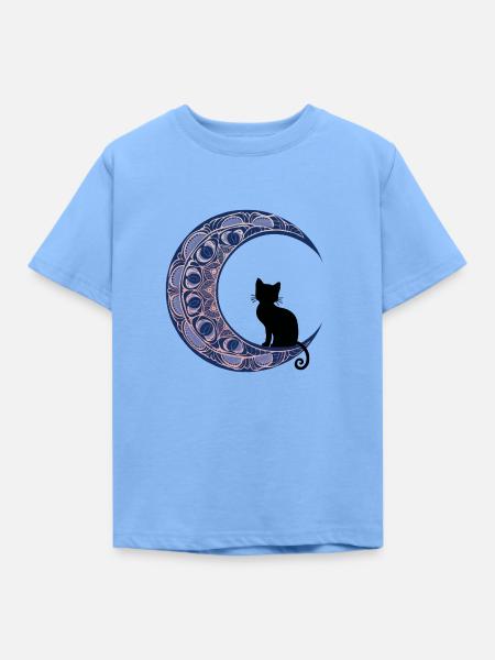 Mandala Moon Cat - Kinder T-Shirt - Himmelblau