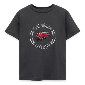 Eisenbahn Expertin Zug-Motiv mit Gleisen - Kinder T-Shirt - Dunkelgrau - Vorne - AI Model Kid Female (0cm)