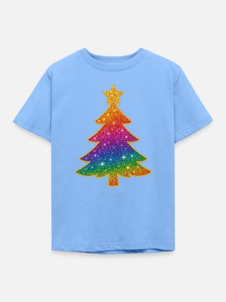 Regenbogen Glitzer Tannenbaum - Kinder T-Shirt - Himmelblau