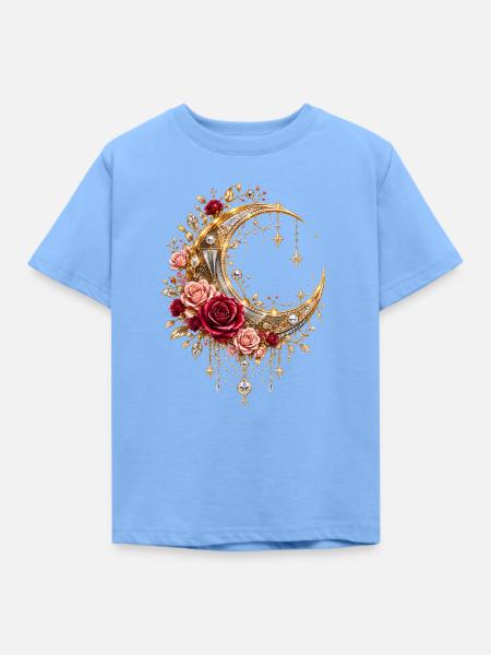Goldener Mond mit Rosen - Kinder T-Shirt - Himmelblau