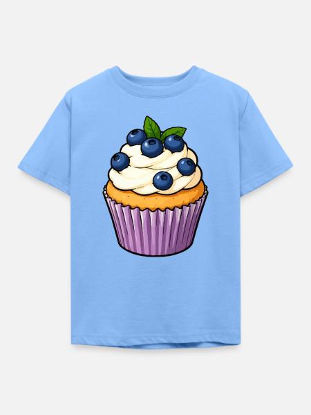 Blaubeer Cupcake Illustration - Kinder T-Shirt - Himmelblau