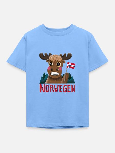 Norwegischer Elch mit Flagge - Kinder T-Shirt - Himmelblau