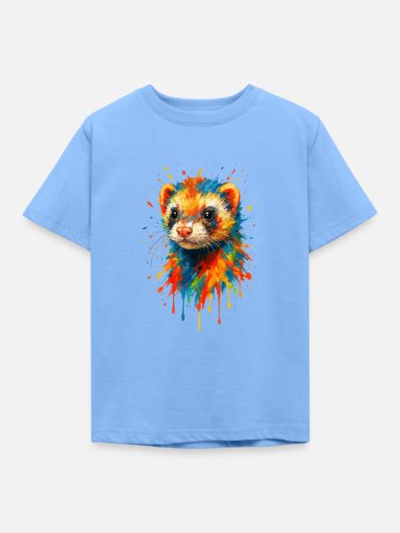 Künstlerischer Frettchen-Farbspritzer - Kinder T-Shirt - Himmelblau