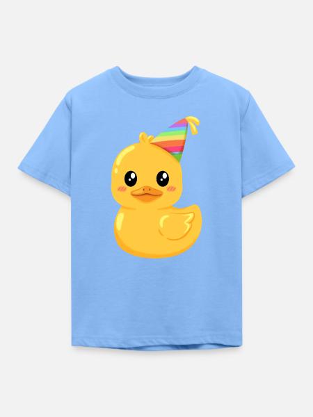 Regenbogen-Gummiente mit Partyhut - Kinder T-Shirt - Himmelblau