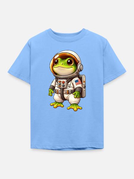 Frosch Astronaut Weltraum Entdecker Cartoon - Kinder T-Shirt - Himmelblau