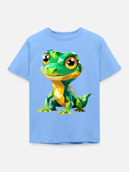 Gecko Polygon – Buntes Tierdesign - Kinder T-Shirt - Himmelblau