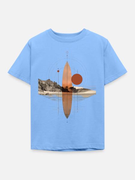 Kupferne Wellen Orbit - Geometrisches Surfbrett - Kinder T-Shirt - Himmelblau