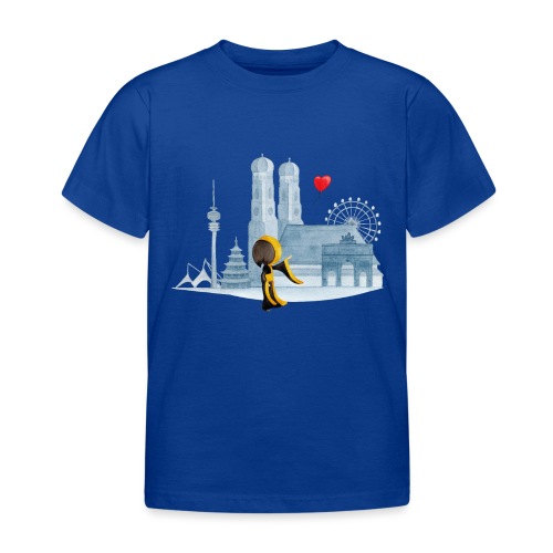 Skyline München mit Münchner Kindl und Herz - Kinder T-Shirt