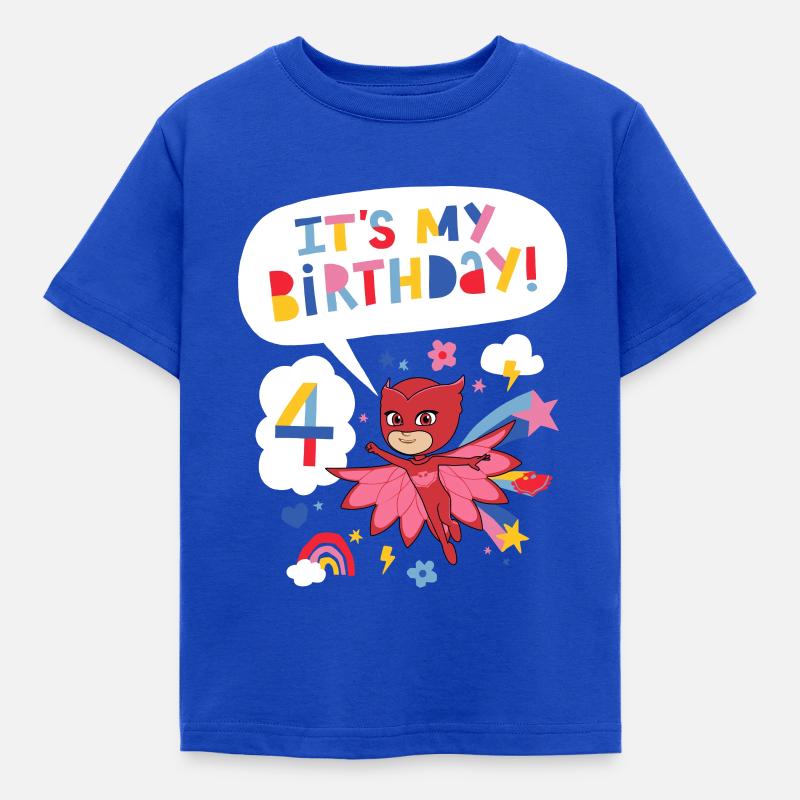 PJ Maschere Owlette Birthday Design 4th Birthday - Maglietta per bambini - blu royal