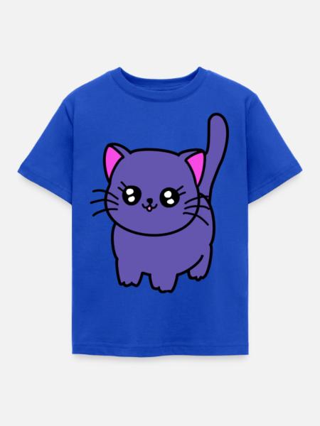 Lila Katze - Kinder T-Shirt - Royalblau