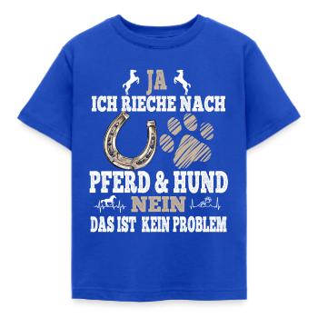Ja ich rieche nach Pferd & Hund für Reiter und - Kinder T-Shirt - Royalblau - Vorne - AI Model Kid Female (0cm)