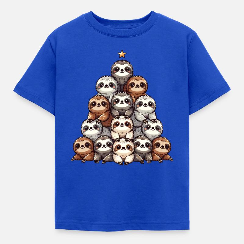 Sloth Christmas Tree Pattern - Kids' T-Shirt - royal blue