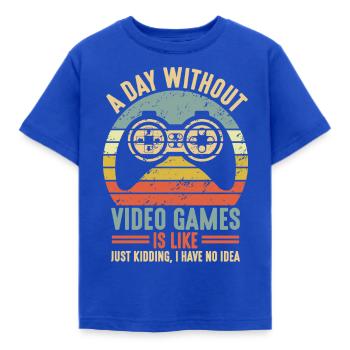 A Day without Gaming is like... | Grunge Effekt - Kinder T-Shirt - Royalblau - Vorne - AI Model Kid Female (0cm)